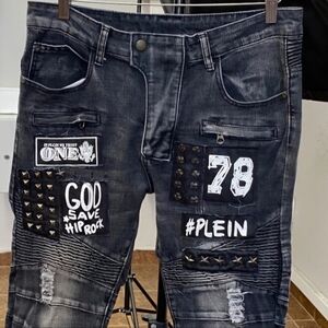 Edgy Black Patched Skinny Jeans for Men